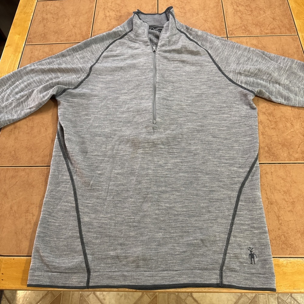 Smartwool Mens Med 1/2 Zip Short Sleeve Merino Wool Gray Athletic Baselayer 250